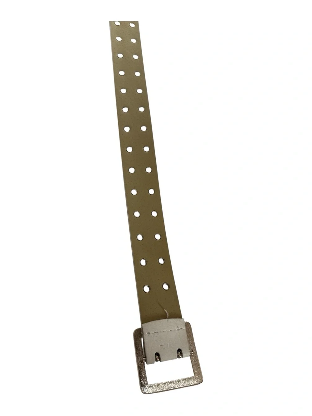 White Double Grommet Belt Silver Tone Buckle‎ Faux Leather Punk Y2K Waist Belt